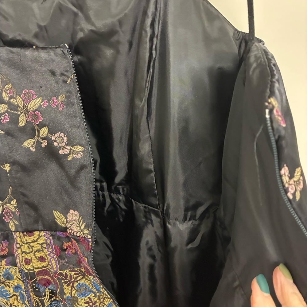 Options vintage Black Patchwork Satin brocade Dre… - image 7